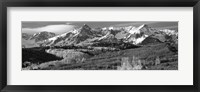Framed Mountains covered with snow and fall colors, near Telluride, Colorado (black and white)