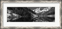 Framed Reflection of a mountain in a lake in black and white, Maroon Bells, Aspen, Colorado