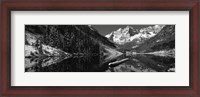 Framed Reflection of a mountain in a lake in black and white, Maroon Bells, Aspen, Colorado