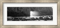 Framed Rock formation on the beach in black and white, Big Sur, California