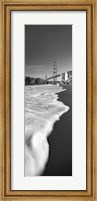 Framed Suspension bridge across a bay in black and white, Golden Gate Bridge, San Francisco Bay, San Francisco, California, USA