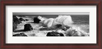 Framed Waves breaking on the coast, Santa Cruz, California (black and white)