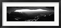 Framed Mesa arch at sunrise in black and white, Canyonlands National Park, Utah