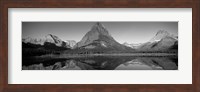 Framed Reflection of mountains in a lake, Swiftcurrent Lake, Many Glacier, US Glacier National Park, Montana, USA (Black & White)