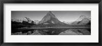 Framed Reflection of mountains in a lake, Swiftcurrent Lake, Many Glacier, US Glacier National Park, Montana, USA (Black & White)