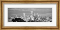 Framed View of Seattle and Space Needle in black and white, King County, Washington State, USA 2010