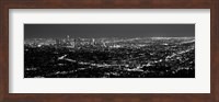 Framed Black and White View of Los Angeles at Night from a Distance