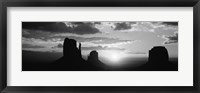 Framed Silhouette of buttes at sunset, Monument Valley, Utah (black and white)