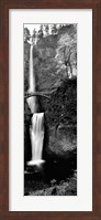 Framed Footbridge in front of a waterfall, Multnomah Falls, Columbia River Gorge, Multnomah County, Oregon (black and white)