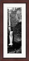 Framed Footbridge in front of a waterfall, Multnomah Falls, Columbia River Gorge, Multnomah County, Oregon (black and white)