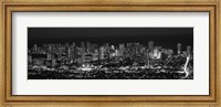 Framed High angle view of a city lit up at night, Honolulu, Oahu, Honolulu County, Hawaii (black and white)