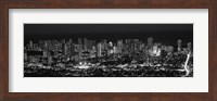 Framed High angle view of a city lit up at night, Honolulu, Oahu, Honolulu County, Hawaii (black and white)