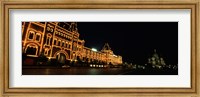 Framed Facade of a building lit up at night, GUM, Red Square, Moscow, Russia