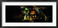 Framed High angle view of buildings lit up at night, Guanajuato, Mexico