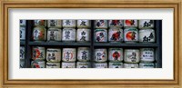 Framed Stack of jars on racks, Tsurugaoka Hachiman Shrine, Kamakura, Kanagawa Prefecture, Kanto Region, Japan