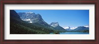 Framed Lake in front of mountains, St. Mary Lake, US Glacier National Park, Montana