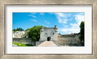 Framed Bridge leading to the city gate, Pont Saint-Benezet, Rhone River, Avignon, Vaucluse, Provence-Alpes-Cote d'Azur, France