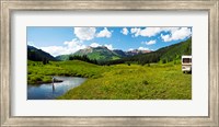 Framed Man camping along Slate River, Crested Butte, Gunnison County, Colorado, USA