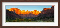 Framed Towers of the Virgin and the West Temple in Zion National Park, Springdale, Utah, USA