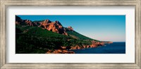 Framed Red rocks in the late afternoon summer light at coast, Esterel Massif, French Riviera, Provence-Alpes-Cote d'Azur, France