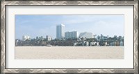 Framed Santa Monica Beach with buildings in the background, California, USA