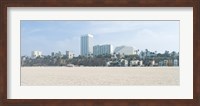 Framed Santa Monica Beach with buildings in the background, California, USA