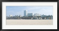 Framed Santa Monica Beach with buildings in the background, California, USA