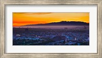 Framed Buildings in a city with mountain range in the background, Santa Monica Mountains, Los Angeles, California, USA
