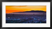 Framed Buildings in a city with mountain range in the background, Santa Monica Mountains, Los Angeles, California, USA