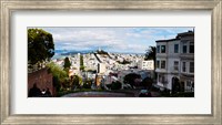 Framed Aerial view of the Lombard Street, Coit Tower, Bay Bridge, San Francisco, California, USA