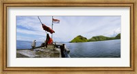 Framed Boat in the sea with islands in the background, Flores Island, Indonesia