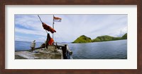 Framed Boat in the sea with islands in the background, Flores Island, Indonesia