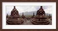 Framed 9th century Buddhist temple Borobudur on Java Island, Indonesia