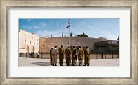 Framed Israeli soldiers being instructed by officer in plaza in front of Western Wall, Jerusalem, Israel