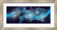 Framed Map of the world with blue trail