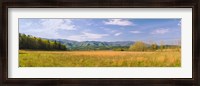 Framed Field with a mountain range in the background, Cades Cove, Great Smoky Mountains National Park, Blount County, Tennessee, USA
