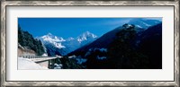 Framed Bridge through Snowcapped mountain range, Valais Canton, Switzerland