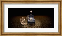 Framed Chair with a monkey and typewriter in the desert