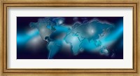 Framed Flat world map on blue background