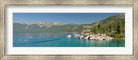 Framed Stand-Up Paddle-Boarders near Sand Harbor at Lake Tahoe, Nevada, USA