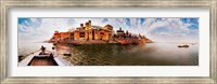 Framed Buildings at riverbank viewed from a boat, Ganges River, Varanasi, Uttar Pradesh, India