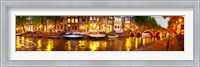 Framed Buildings along a canal at dusk, Amsterdam, Netherlands