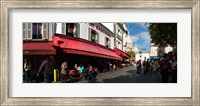 Framed Busy street lined with bistros, Montmarte, Paris, Ile-de-France, France