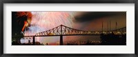 Framed Fireworks over the Jacques Cartier Bridge at night, Montreal, Quebec, Canada