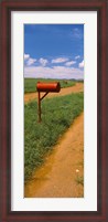 Framed Red mailbox at the roadside, San Rafael Valley, Arizona, USA