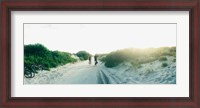 Framed Rear view of a couple cycling along a beach trail, Fort Tilden, Queens, New York City, New York State, USA
