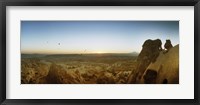 Framed Rock formations on a landscape at sunrise, Cappadocia, Central Anatolia Region, Turkey