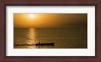 Framed Fishing boat in the sea at sunset, Negril, Westmoreland, Jamaica