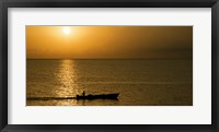 Framed Fishing boat in the sea at sunset, Negril, Westmoreland, Jamaica