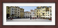 Framed Tourists at a town square, Piazza Dell'Anfiteatro, Lucca, Tuscany, Italy